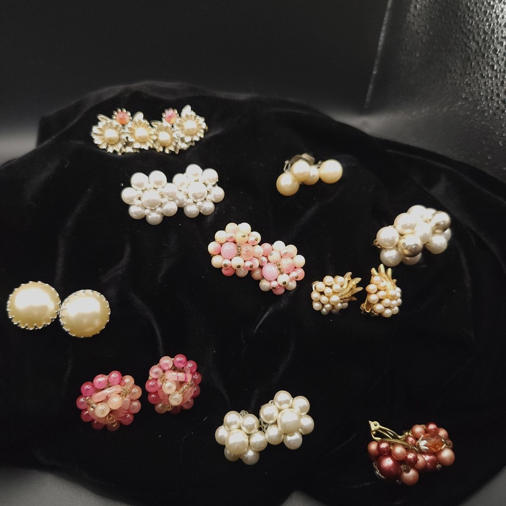 VINTAGE BEADED CLIP ON EARRINGS LOT ONE SIGNED WEST GERMANY