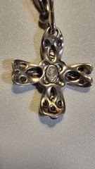 Vintage Premier Designs Necklace Flower Pendant Cross Gold Silver Toned Signed