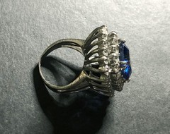 Vtg STATEMENT! 10ct Cornflower-Blue SAPPHIRE & DIAMOND QUARTZ Halo Sterling Ring