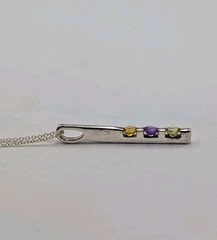 Vtg Sadye L Vassil 925 Sterling Silver 3 Gemstone Bar Pendant 16-18″ Necklace