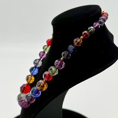 VTG Jewel Tone Bead Necklace Cut Multi Color Blue Green Red Purple Acrylic 18″L