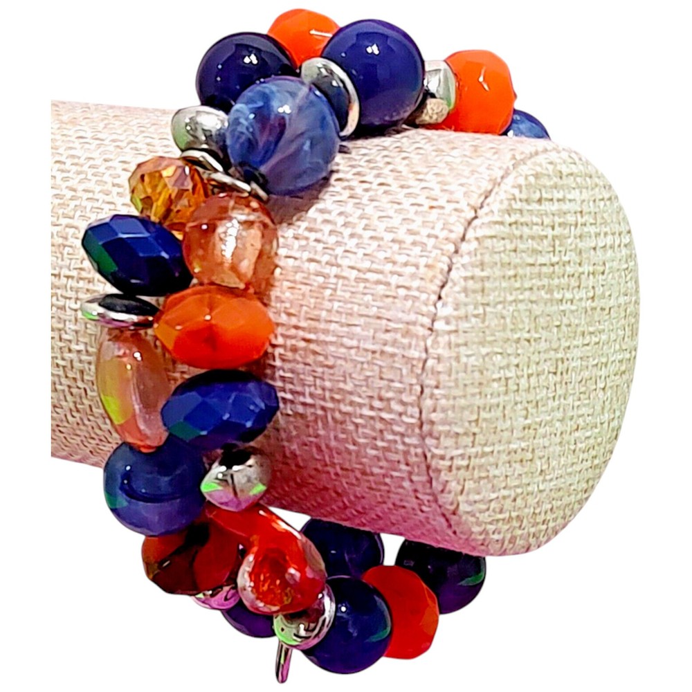 VTG Retro Chunky Orange Blue Confetti Everyday Expansion Statement Bracelet