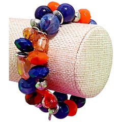 VTG Retro Chunky Orange Blue Confetti Everyday Expansion Statement Bracelet