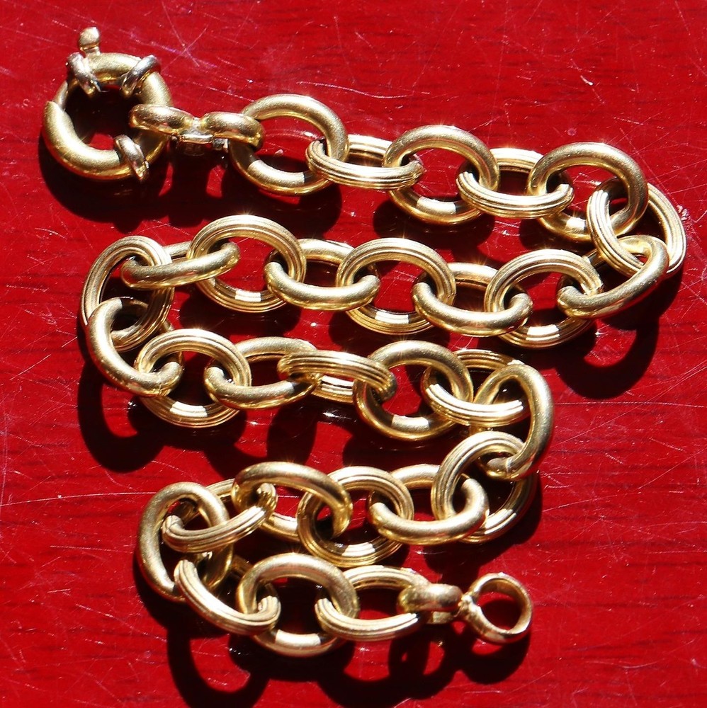 14k two-tone gold bracelet 7.5″ rolo link charm Italian handmade 6.25g N2718C