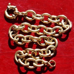 14k two-tone gold bracelet 7.5″ rolo link charm Italian handmade 6.25g N2718C