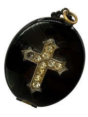 Vintage Victorian Revival Cross Black Photo Locket WWII Military Bugler Solider
