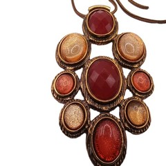 Vintage Liz Claiborne Pendant Necklace Red Amber Gold Tone Statement 30 to 32 in
