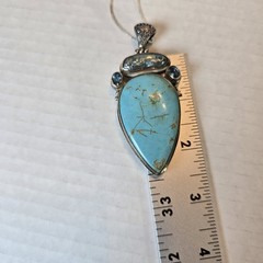 Vintage 925 Sterling Silver Pendant Signed AF Design Turquoise, Blister Pearl