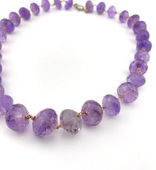 Huge Faceted Amethyst Beads Gold Filled Necklace Artist Signed OOAK 20 Inches