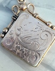 Antique W&H Co 10k Gold Shell “GCL” Monogram Etched Floral House Locket Necklace