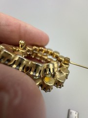 Clear AB Aurora Borealis Rhinestone Prong Dbl Circle Gold Tone Brooch Estate Vtg