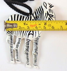 VTG Large Standing Zebra Necklace Black White Striped Boho Statement Africa