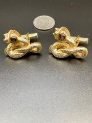 Vintage Textured Cobra Snake Coiled Serpent Black Stone Cufflinks