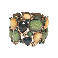 VTG Shades of Green & Yellow Shimmering Faux Opal Stretch Cuff Bracelet 6.5″