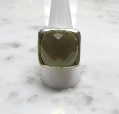 Large Faceted Light Green Stone Sterling Silver Ring ~ Sz 8.75 ~ 19.7g ~ 6-C514