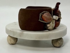 Vintage Costume Jewelry Bracelet Leather Wrapped Agate Stones