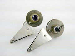 Vintage IC Signed Handmade Sterling Silver Iolite Modernist Earrings 925 1.25 In