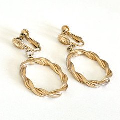 Vintage Napier Gold Tone 70s Twisted Oval Chunky Screw Back Clip On Earrings