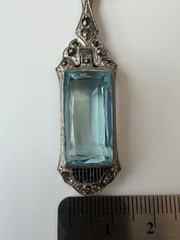 Antique Art Deco Approx. 11Ct 22x11mm Aquamarine Colored 835 Silver Pendant