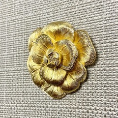 Vintage Christian Dior Flower pin in box Gold Tone Rhinestone 2.25 Inches Wide