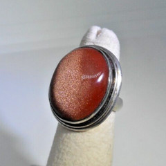 Vintage Artisan Big 21mm Cabochon Sunstone Ring Sterling Silver Size 4.75