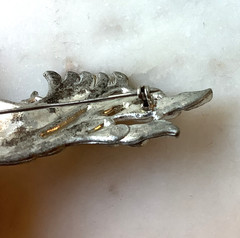 Vintage Bird Brooch Pot Metal Silver Tone Rhinestone Pin 3″