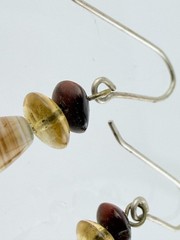 Vintage Sterling Silver Blown Glass Beads and Tigers Eye Hook Earrings 1g 1.25In