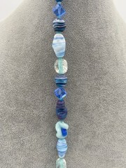 Vintage Venetian Mixed Lampwork Blue Glass Beaded Necklace W/ Matching Earrings