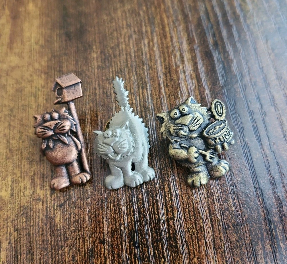 Vintage JJ Jonette Jewelry Cartoon Cat Pin Lot Of 3