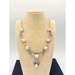 Sterling Silver Baroque Pearl Necklace – Artisan Ornate Design, c. 1990s–2000s