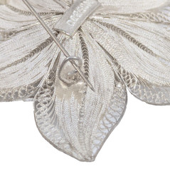 2″ Poinsettia Flower Filigree Brooch Vintage Sterling Silver 800 Scarf Pin