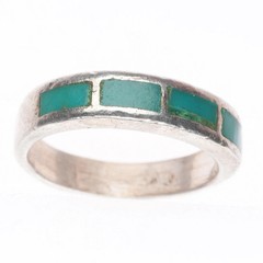 sz6 vintage Zuni sterling silver flush channel inlay turquoise size 6 ring