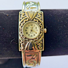 Vtg Collezio WristWatch Silver Tone Cuff Ornate Filigree Western-Style Mother of