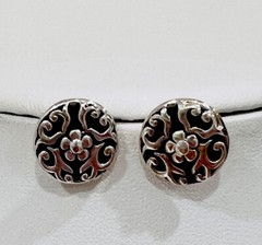 Vintage Silver Tone Genuine Stone Flowers Necklace 17”+3” Pierced Earrings Set