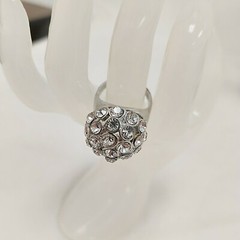 Vintage Silver Tone Rhinestone Dome Cluster Estate Cocktail Ring, Size 9
