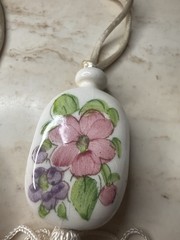 Vintage Avon Hand Painted Ceramic Floral Necklace 28” Satin Cord 4.5″ Tassel