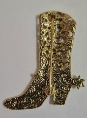 Vintage 1928 Brand Boot Brooch Pin Gold Tone Rhinestone Cowgirl Western