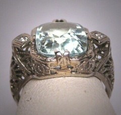 Vintage Art Deco Style 6.00Carat Aquamarine Lab Created Diamond 925 Silver Ring