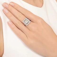 Starburst Art Deco Style Lab Created Diamond Engagement 14K White Gold FN Ring