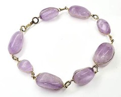 Tumbled lavender amethyst vintage carved yellow gold plated gemstone tennis brac
