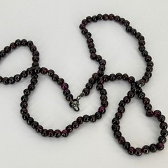 Vintage Round Garnet Bead Strand Necklace Sterling Silver Dark Red Burgundy