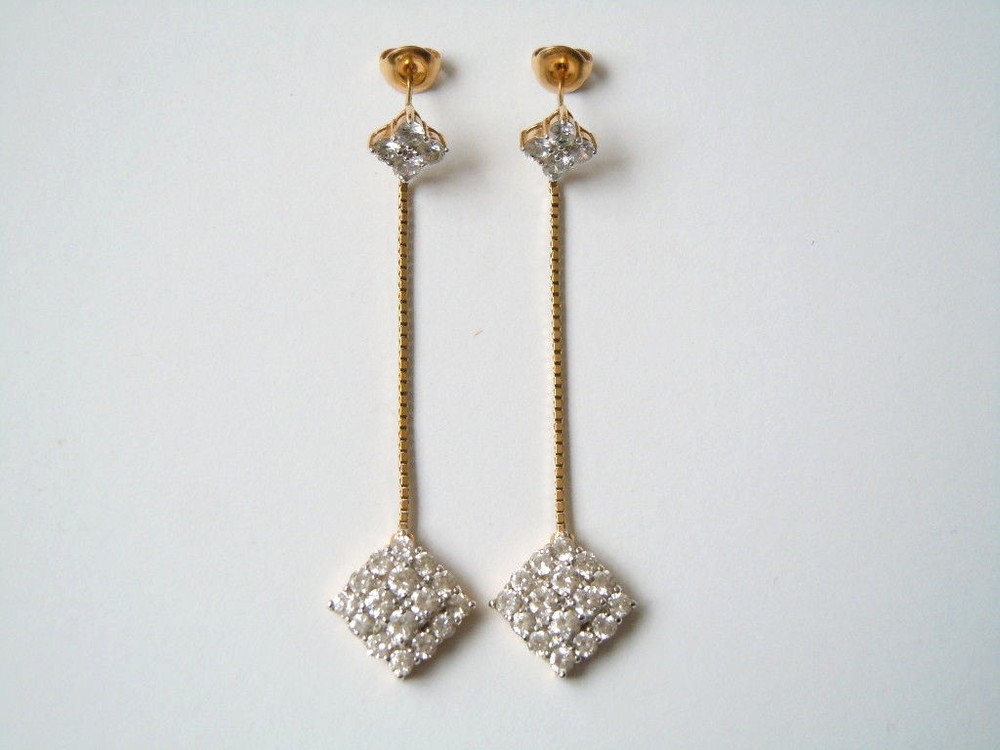 Earrings Studs Jewelry Stones Clear Long Square Gold Tone 4.7 g/Length 6.2 cm
