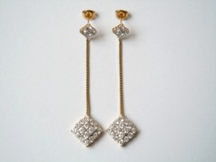 Earrings Studs Jewelry Stones Clear Long Square Gold Tone 4.7 g/Length 6.2 cm