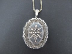 VICTORIAN Sterling Silver A&L Star Mourning LOCKET Pendant & Chain Necklace