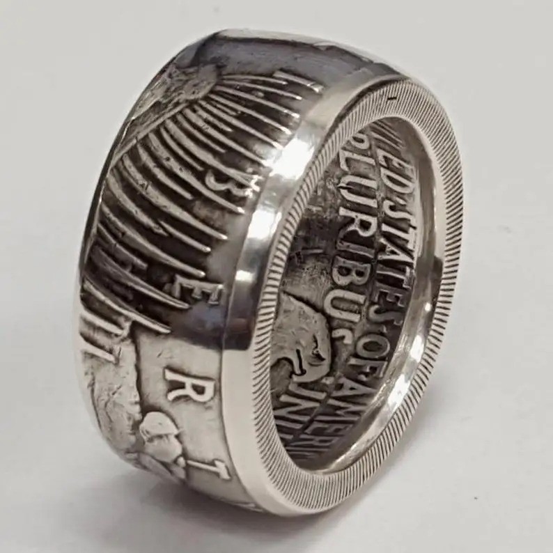 Vintage Locomotive Coin Ring Antique Silver Tone Handmade Classic Jewelry