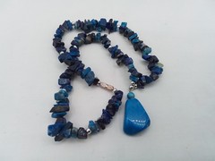 16″ ROUGH CUT NATURAL LAPIS LAZULI STONE BLUE PURPLE POLISH PENDANT NECKLACE VTG