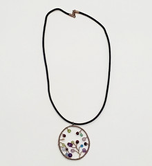 Artisan Tree of Life Pendant 925 Clasp Necklace 15in Leather Mixed Bead Handmade