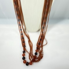 Vintage Necklace Multi Strand Beaded Long Flapper Lucite Root Beer/Cognac 48″