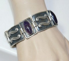 Rare RAF Mexico Sterling Silver Amethyst Wave Link 7.5″ Bracelet 41.4 gr 7j 83