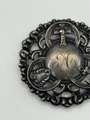 Antique Victorian Sterling Silver Faith Hope Charity Monogram Sash Ribbon Slide